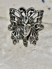 Butterfly ring Lady Face Art Deco size 6 marcasites sterling silver band women