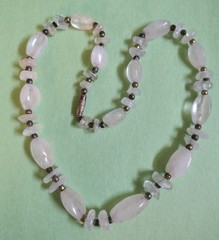 Vintage FROSTED QUARTZ & Silver Tone Beaded Choker Necklace