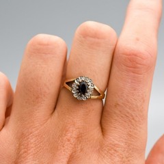 Vintage Style Art Deco Sapphire and Lab Created Diamond Ring 925 Sterling Silver
