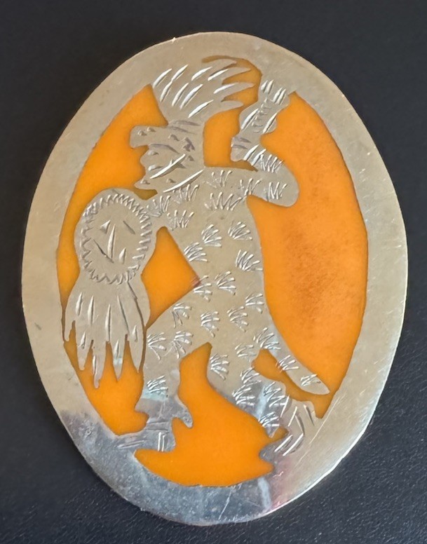 Vintage Sterling Mexico Folk Dancer Brooch 2.5” Orange Overlay Pin