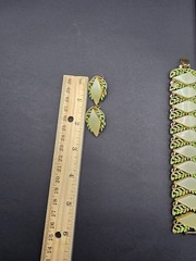 Vintage MCM Lucite Bracelet & Clip Earrings Set Gold Tone Pearlized Cabochons
