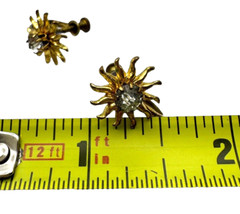 Vintage Sun Earrings Rhinestone Gold Tone Screw Back Dainty Everyday Retro