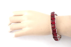 Art Deco Vintage Diamonbar Sterling Silver Channel Set Bracelet Red Openback