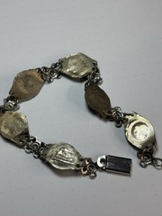 Vtg Israel Sterling Silver Eilat Style Green Matrix Stone Panel Link Bracelet **