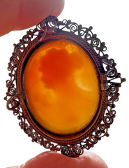 Torre del Greco Italy Hand Carved Shell Cameo Pendant Filigree Lady Portrait