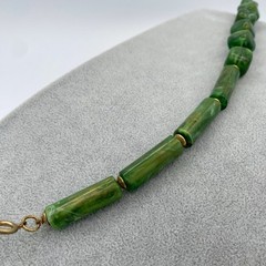 Artisan Jumbo Marbled Gold Green Resin Beaded Necklace Golden Spacer Beads 107g