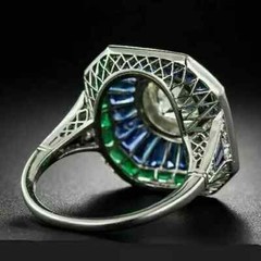 3.10Ct Art Deco Style Round Lab-Created Diamond Sapphire Ring 14k White Gold FN