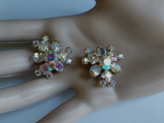 Weiss Aurora Borealis Earrings Prong Set Crystal Vintage Clip On Pair