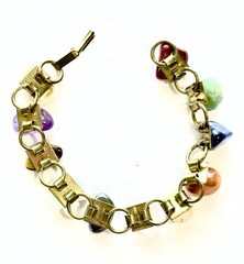 Vtg Semi Precious Stone Bracelet Gold-Tone Panel Links 7” Multicolor Natural Mix