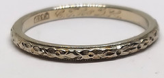 18k White Gold Art Deco wedding Band Ring forget me not flower eternity antique