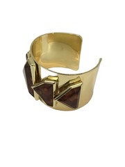 Jewelmint Faux Amber Cuff Bracelet Gold Tone 2.25” Diameter