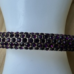 VTG Hinged Clamper Bracelet Size 6.5 Dark Purple Rhinestone Gold Tone Elegant