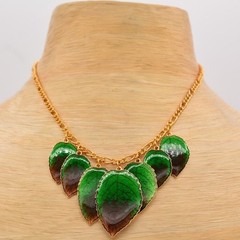 Vintage Leaf Charm Collar Necklace Vibrant Green Enamel Charm NOS 1980s BinA16