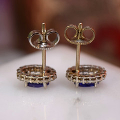 Vintage 14K White Gold Tanzanite Diamond Halo Stud Earrings