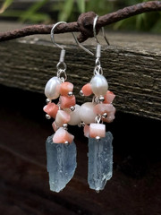 Aquamarine natural coral earrings with pearls