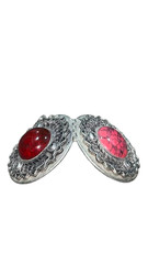 Antique Opening Locket Pendant Silver Tone Red Stone Holds Two Photos Classic 1.