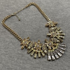 VTG Goldtone Faux Citrine Rhinestone Scoop Bib Necklace Chain Statement