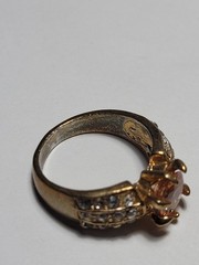 Vintage Promise Ring Imitation Gemstones Peach Solitaire Clear Accents Size 8