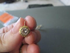 14K Yellow Gold White Stone Dangle Earrings 1.8g