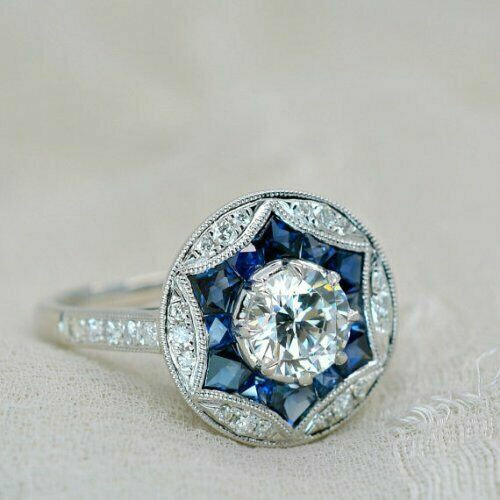 2Ct Art Deco Style Lab Created Diamond Engagement Wedding 14K White Gold FN Ring