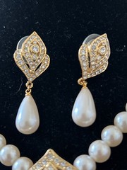 Vintage Signed Marvella Faux Pearl Rhinestones g Necklace & Earrings Set