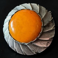 ORNO Baltic Amber Brooch 800 Silver Polish Modernist Pin Mid Century Warsaw