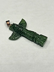 Vintage Hand Carved Jade Totem Pole Pendant Sterling Silver Bail