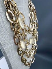 Vintage Graziano Necklace Statement Hammered Link Acrylic Gold Tone Signed 18”