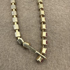 Vintage Art Deco Era Huge Raised Pink Faceted Oval Rhinestone Link Necklace