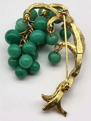 Incredible Bonsai Willow Brooch pin Jade Glass MCM Estate Jewelry Ivy
