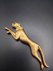 Vintage Signed Jackie Collins Leaping Panther Brooch Gold Plated and Rhinestone