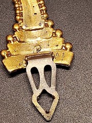 Rare Antique Gold Tone Signed A1 Safa Kundan Kalangi Brooch Turban Pin Green 2″