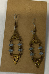 Used Vintage Gold Dangle Earrings With Blue Color Stone