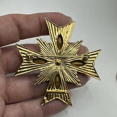 Amazing Vintage Byzantine Mogul Maltese Cross Pin Glass Emerald Ruby 2.5”
