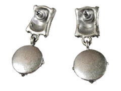 THICK PEWTER TONE PLATED METAL ETCHED PIERCED EARRINGS PURPLE CAB STYLISH