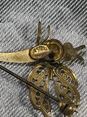 Western Germany Dragonfly Brooch Pin-Gold-tone Filigree Aurora Borealis/Crystals