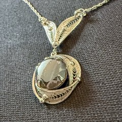 Vintage Sorrento Sterling Hematite Necklace & Clip Earrings Filigree Set