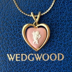 Wedgwood Jasperware Heart Necklace Pink Angel Cameo Pendant with Box Vintage