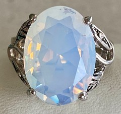Vibrant Opalite Statement Cocktail Ring Vintage Style Oval Faceted Prong Size 6