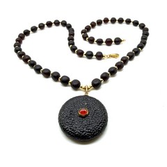 Fancy black cherry amber necklace with pendant 24.6g