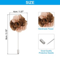 1 Pcs Flower Boutonnieres Pin Lapel Pin for Men Camellia Brown/Light Yellow