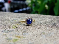 Antique Edwardian Era 18k Gold Sugarloaf Sapphire Diamond Cluster Ring