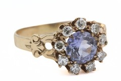 Antique Victorian 12K Gold .95 Tanzanite .45 CTW Diamond Ring Sz 6.5
