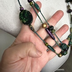 Green Multi Strand Stone and Plastic Bead Necklace