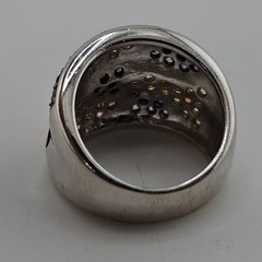 JJJ 925 Sterling Silver Two-Tone Pavé Multi-Stone Chunky Dome Ring Size 7
