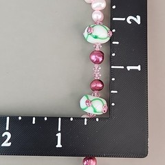 Glass Beaded Bracelet Lampwork Pink Freshwater Pearl Handmade 6.75″