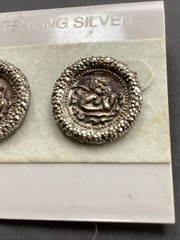 Vintage Costume Fashion Jewlery Sterling Silver Coin Pierced Earrings.