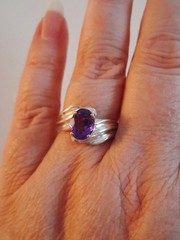 Vintage Oval Cut Amethyst Cocktail Band Ring Size 7 Sterling Silver
