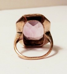 Antique Octagon 17x14mm Amethyst 14K Yellow Gold Ring 7.25 Flower Accent