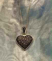 Vintage 925 Sterling Silver Marcasite Pave Heart Pendant Necklace 18″
